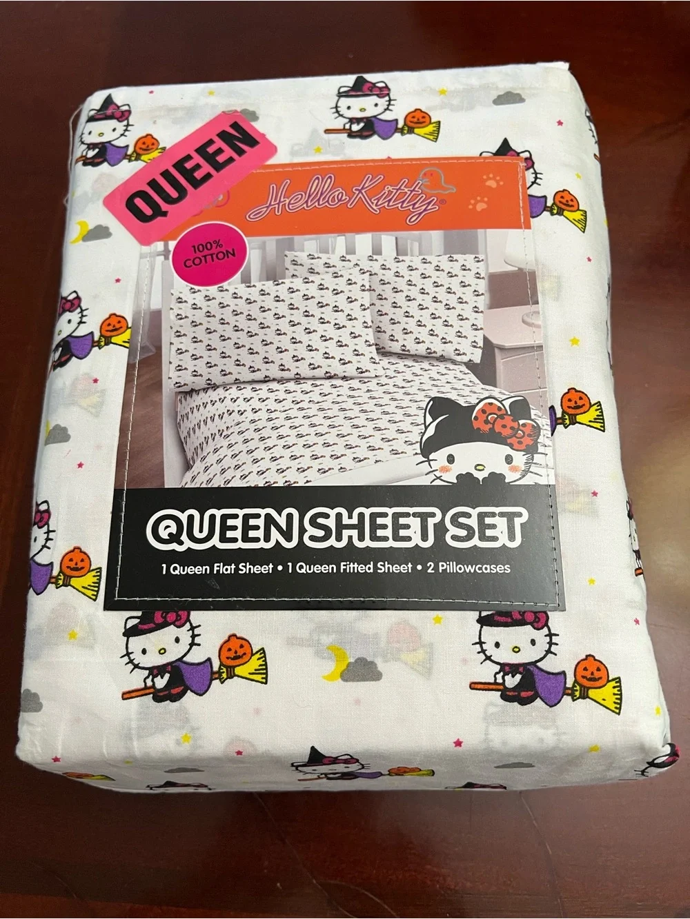 Hello Kitty Halloween Queen Sheet Set - White with Multi-Color Print